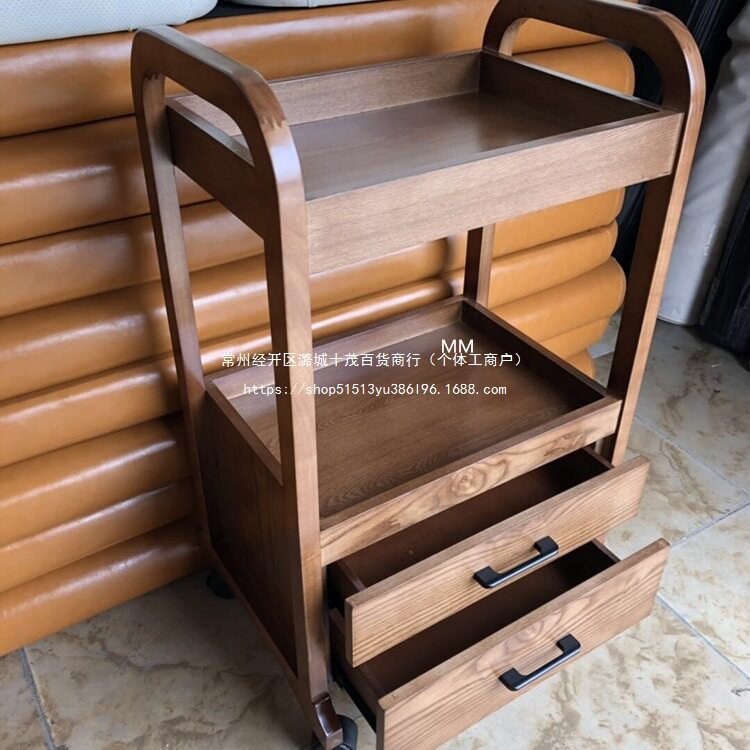 美容院欧式实木质工具车双层抽屉木推车木质美容美甲美发纹绣t&omega;