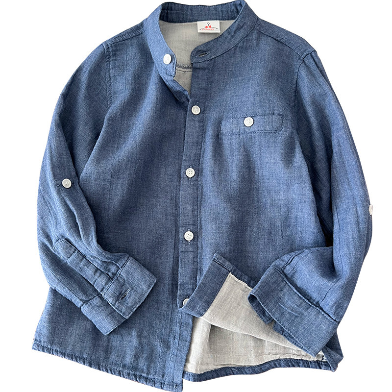 婴儿棉 宝宝爱穿~男童棉纱衬衫中大童纯棉长袖衬衣立领两用袖上衣