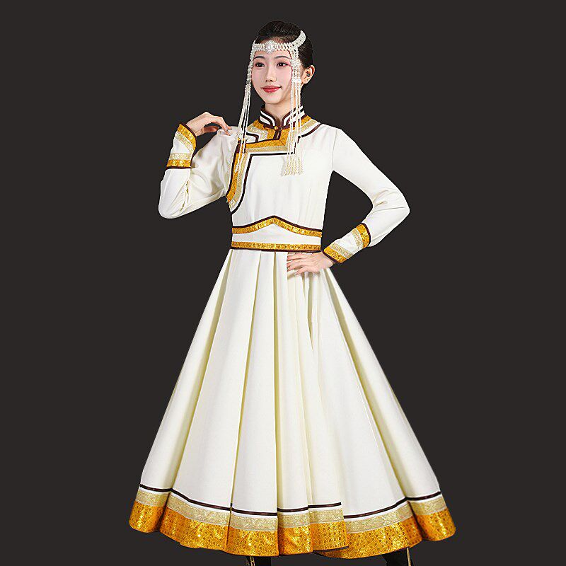 蒙古族服装女士成人长款蒙古袍日常舞台装蒙古袍女舞蹈服日常长袍