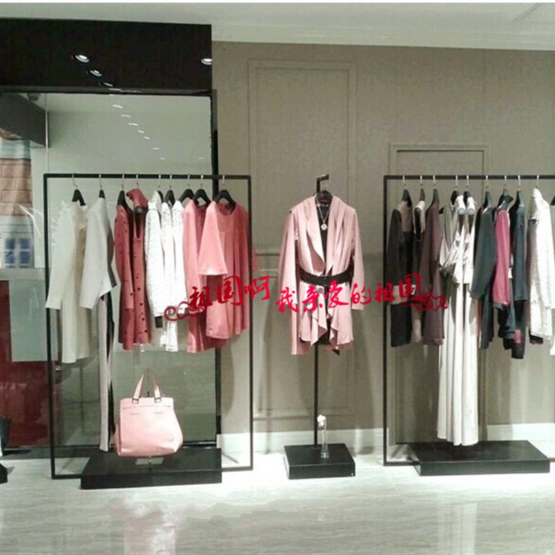 铁艺服装店衣架展示架落地鞋包架烤漆带板落地服装架子侧挂架包邮