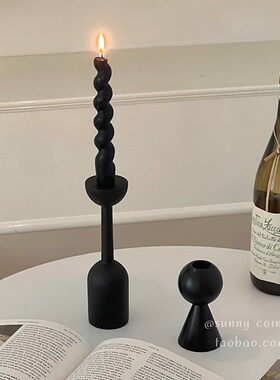 北欧高级感黑色艺术烛台装饰摆件客厅餐桌欧式复古木质蜡烛台座