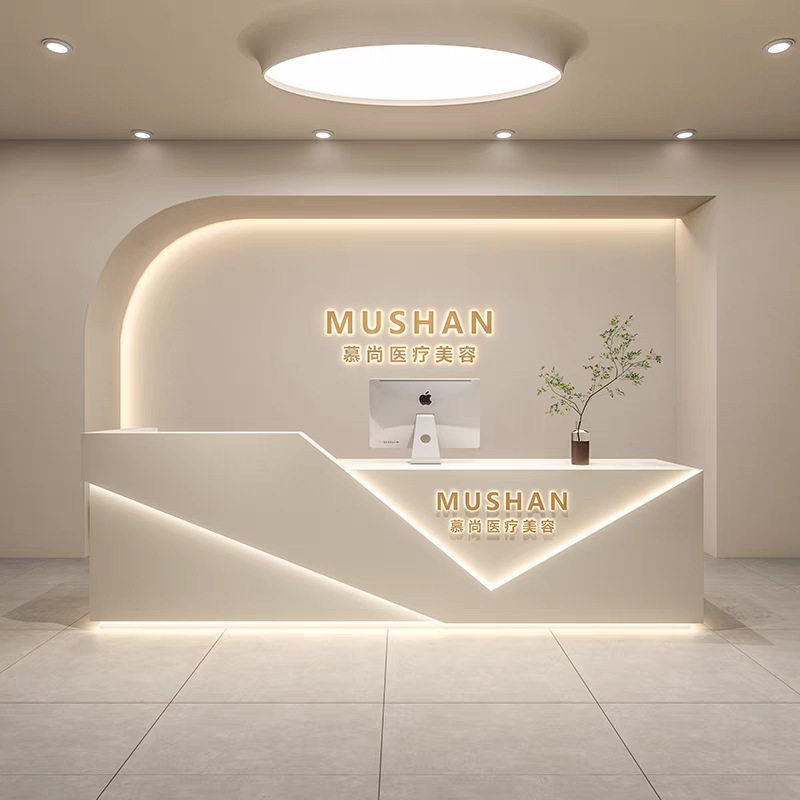 烤漆白简约现代收银台柜台美容院理发店公司酒店商用前台接待台图片