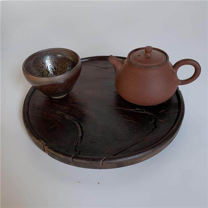 侘寂风实木乌木壶承干泡台中日式茶道配件圆形茶道收纳盘茶托果盘