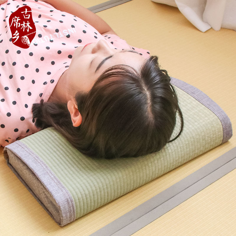 夏天竹草凉席枕头凉枕头单人护颈枕硬枕成人软硬双面定制颈椎枕头