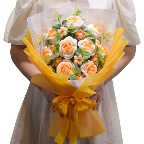 大号手工毛线针织编织玫瑰花成品香皂花女孩子订婚闺蜜生日礼物
