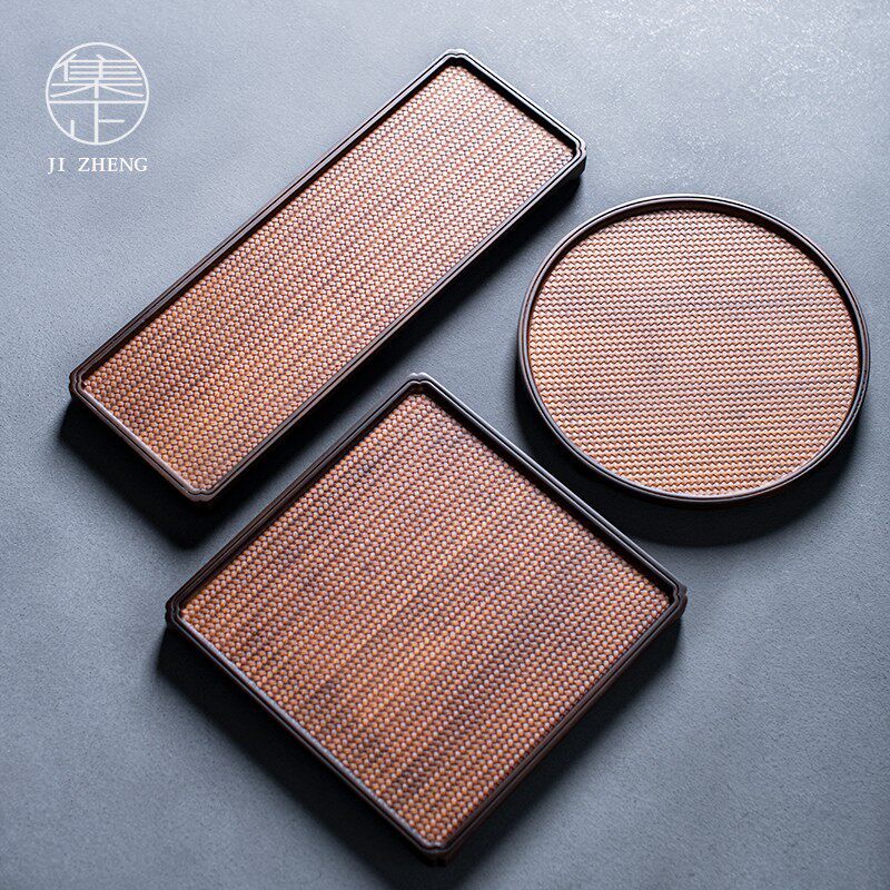 集正 重竹干泡盘 长方形茶盘竹制席面家用简约功夫圆形小茶台茶托