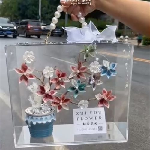 压克力花盒教师节手提插花篮情人节花篮高透花艺资材花店包装材料