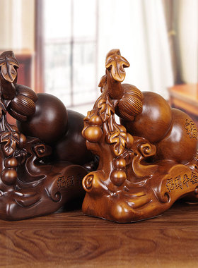 实木雕平安葫芦摆件客厅玄关博古架福字福禄摆饰新房手工艺送礼品