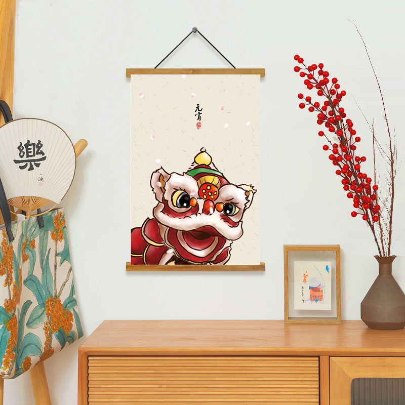 新中式民俗喜庆灯笼风筝舞狮挂画客厅餐厅卧室装饰画电表箱遮挡画