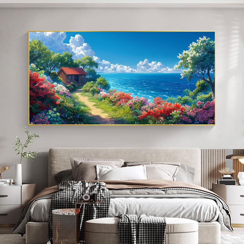宫崎骏蓝天白云日式动漫风景大海边卧室床头装饰画客厅背景墙挂画