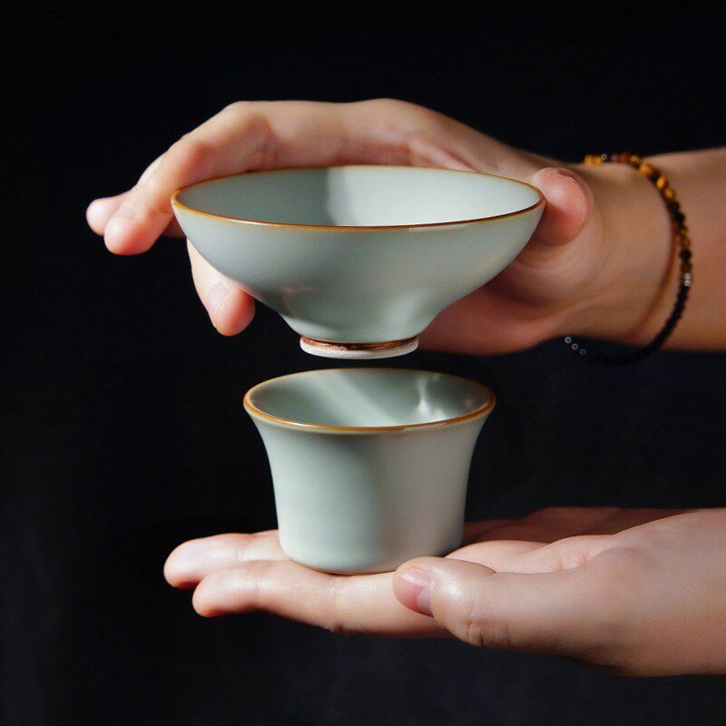 不开片汝窑茶漏茶滤套装景德镇陶瓷茶叶过滤器复古风汝瓷茶具青瓷