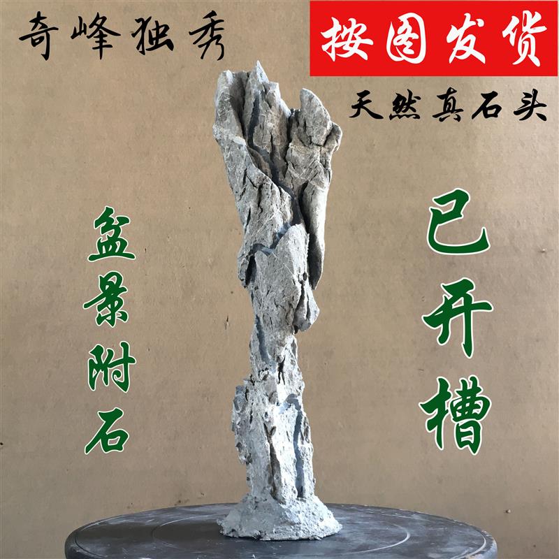 开槽盆景附石英德石树抱石条摆件造型造景配景观赏天然原石真石头