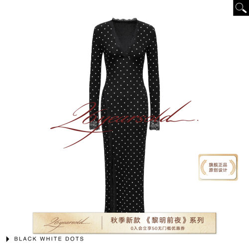 早秋黑色波点修身经济上行连衣裙