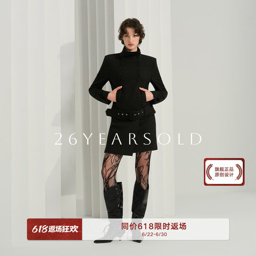 轻奢极简黑色双排扣显瘦短外套