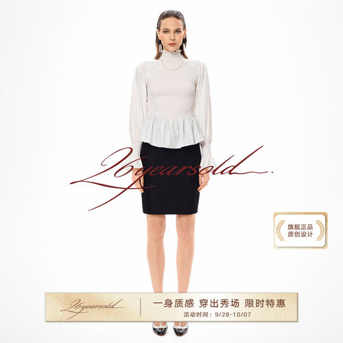 高领褶皱桑蚕丝高领衬衫女