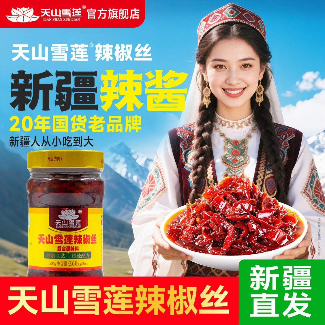 【新疆直发】天山雪莲辣椒丝拌饭拌面酱凉拌新疆辣椒丝微辣