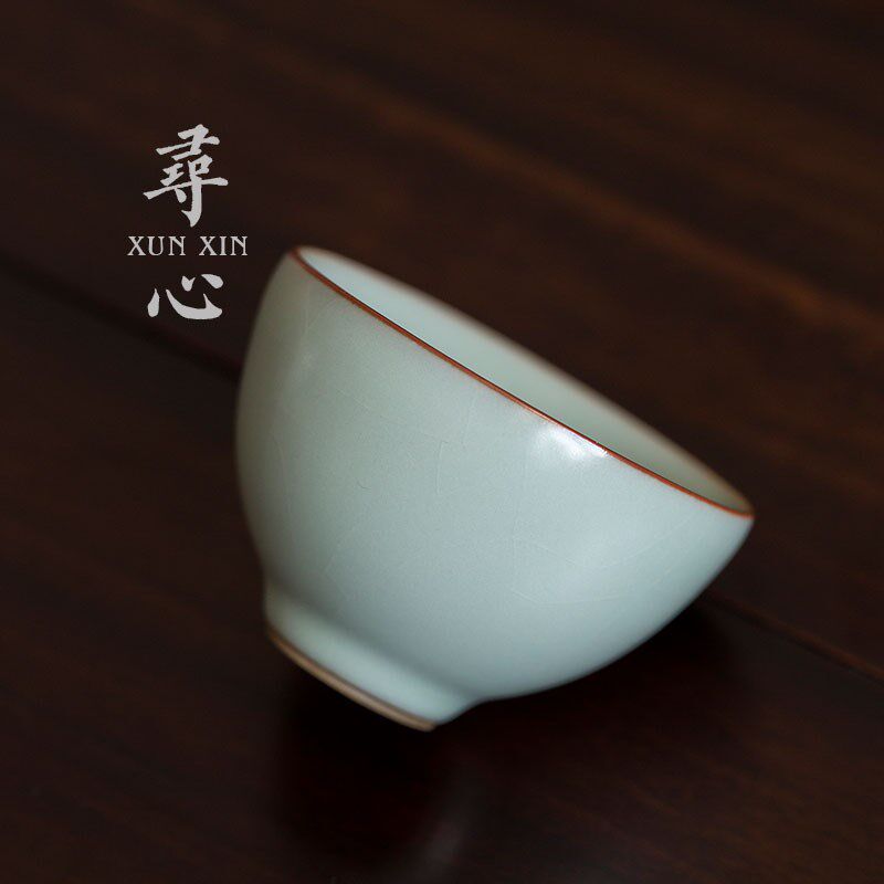 寻心天青汝窑品茗杯主人杯陶瓷单杯复古功夫茶杯开片手工汝瓷茶盏