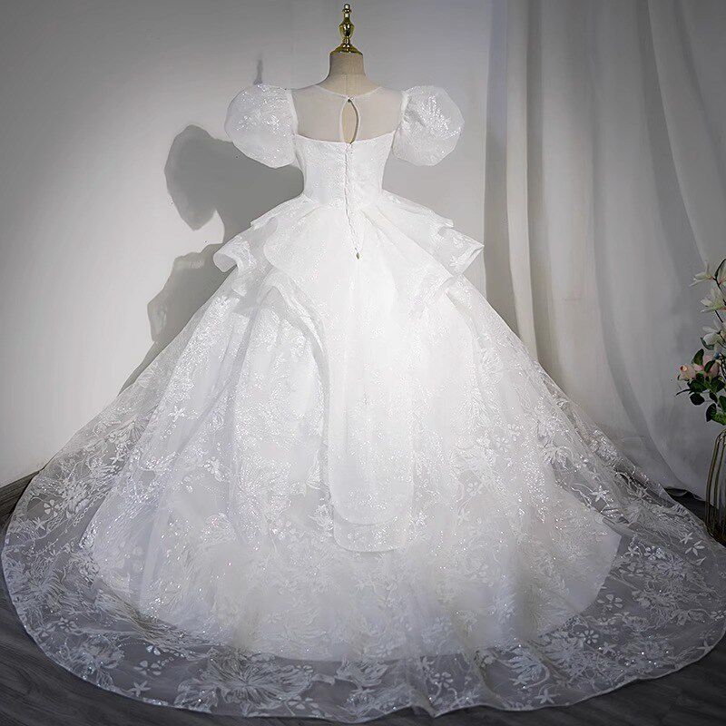 女童生日公主裙高端花童婚礼小女孩礼服儿童主持人钢琴演出服拖尾