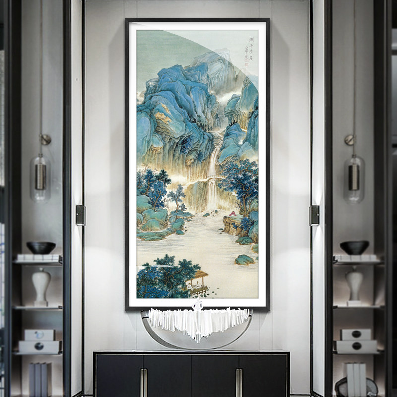 新中式入户玄关竖版大气山水国画别墅复试客厅沙发背景墙装饰挂画