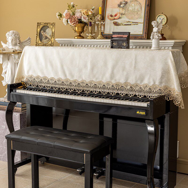 美式古典绣花纯色钢琴罩轻奢高级感钢琴防尘罩钢琴盖布盖巾半罩