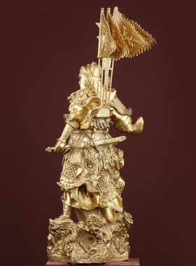 纯铜九龙关公武财神像 摆件背插五旗家居办公室供养装饰开业礼品