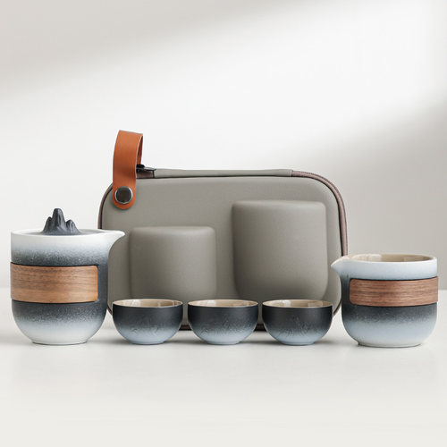 陶瓷高山旅行茶具套装便携式车载一壶三杯快客杯户外露营喝茶装备