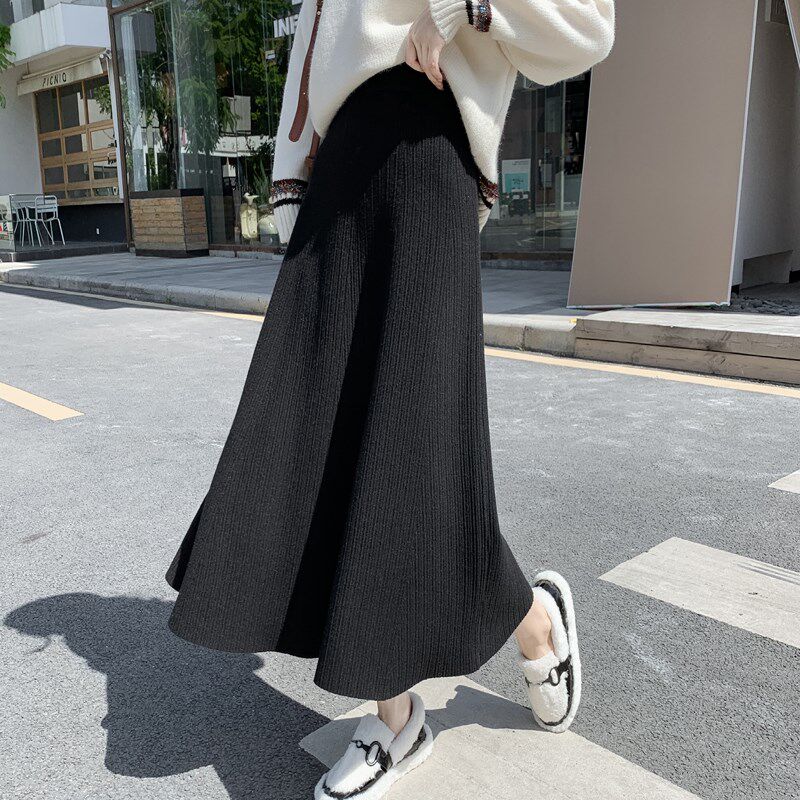 冬季半身裙女加厚垂感2024新款中长款百褶毛线裙子针织a字群半裙