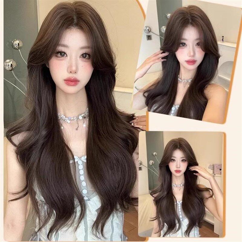 假发女长发免带发网头套中分长卷发夏天轻薄款高颅顶遮白发补发片