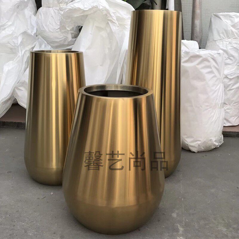 不锈钢花瓶 金属花钵创意新款花器 花盆 落地大花瓶 尺寸可定制