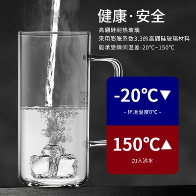 明尊CP40玻璃茶杯水杯带把牛奶杯办公室玻璃杯泡茶杯冷水杯家用