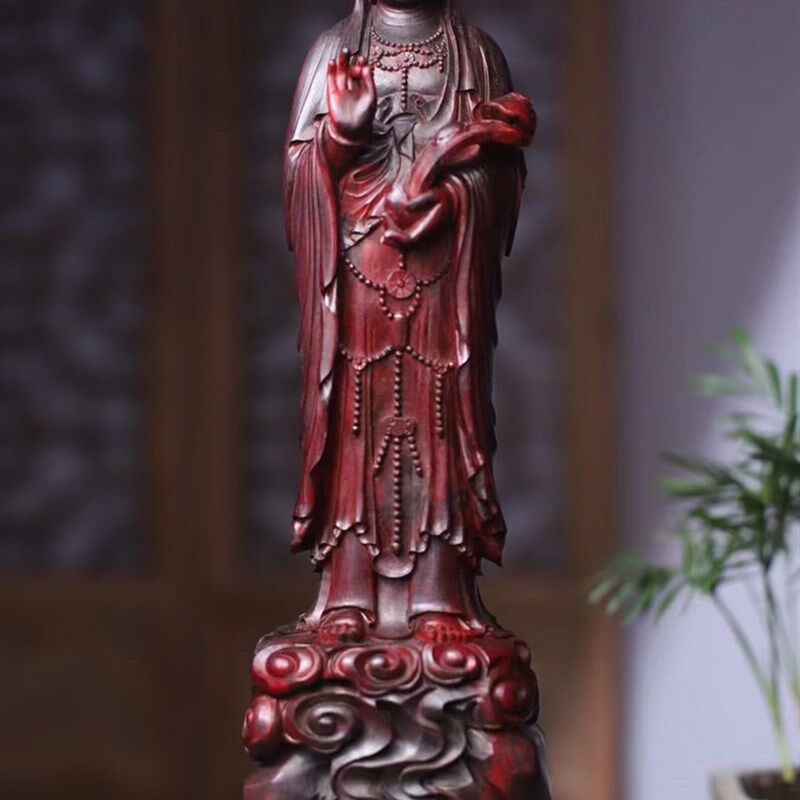 小叶紫檀雕刻摆件木雕人物办公室客厅乔迁新居祝福家居装饰仿古