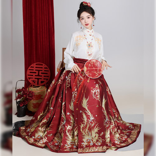 新中式马面裙套装女妆花汉服敬酒服国风红色婚服搭配的上衣春季款