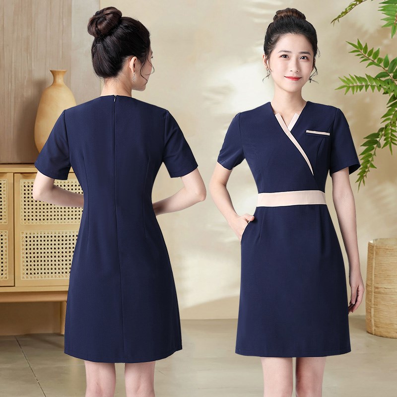 美容院工作服女夏季养生馆高端纹绣美容师套装气质足浴技师服加厚
