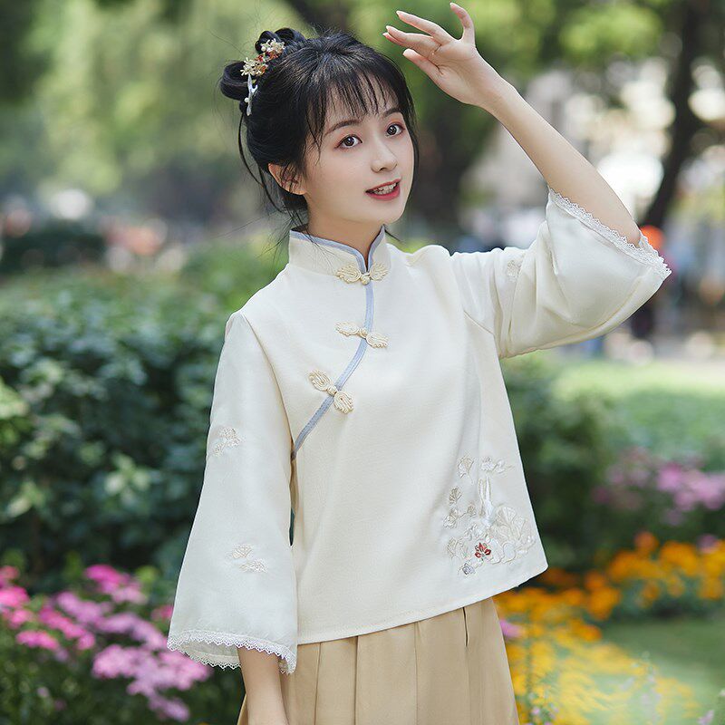 民国风学生装旗袍合唱服舞台演出服复古改良汉服女中国风套装春夏