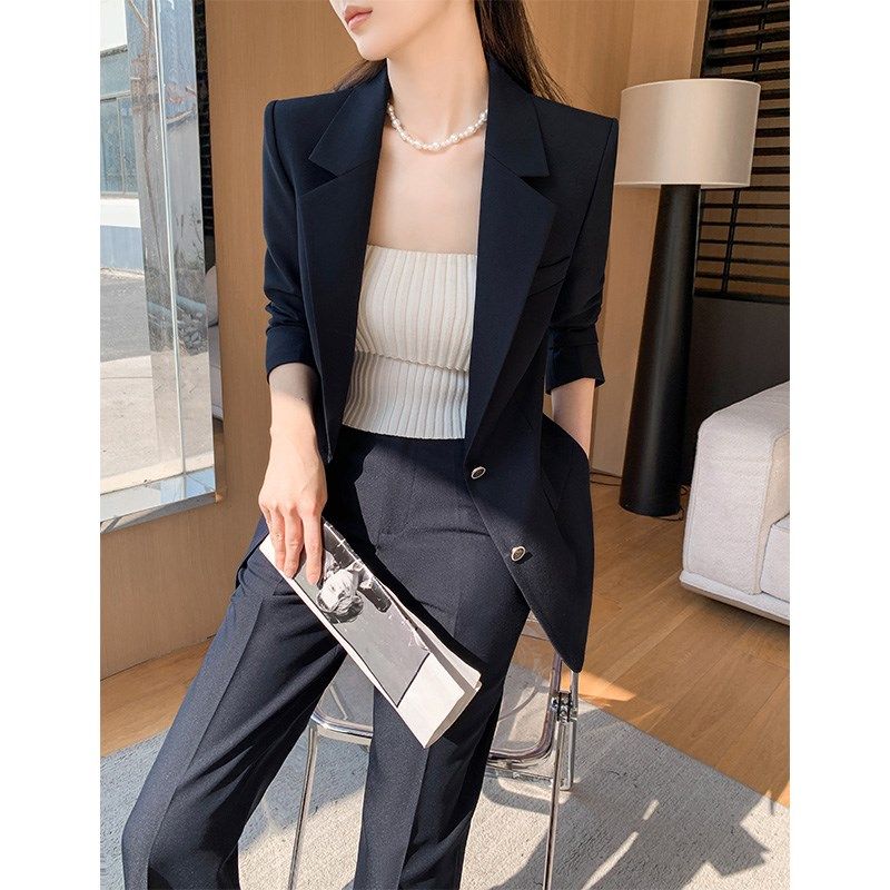 阔腿裤西装套装女2025春秋新款小个子高级感职业正装休闲西服外套