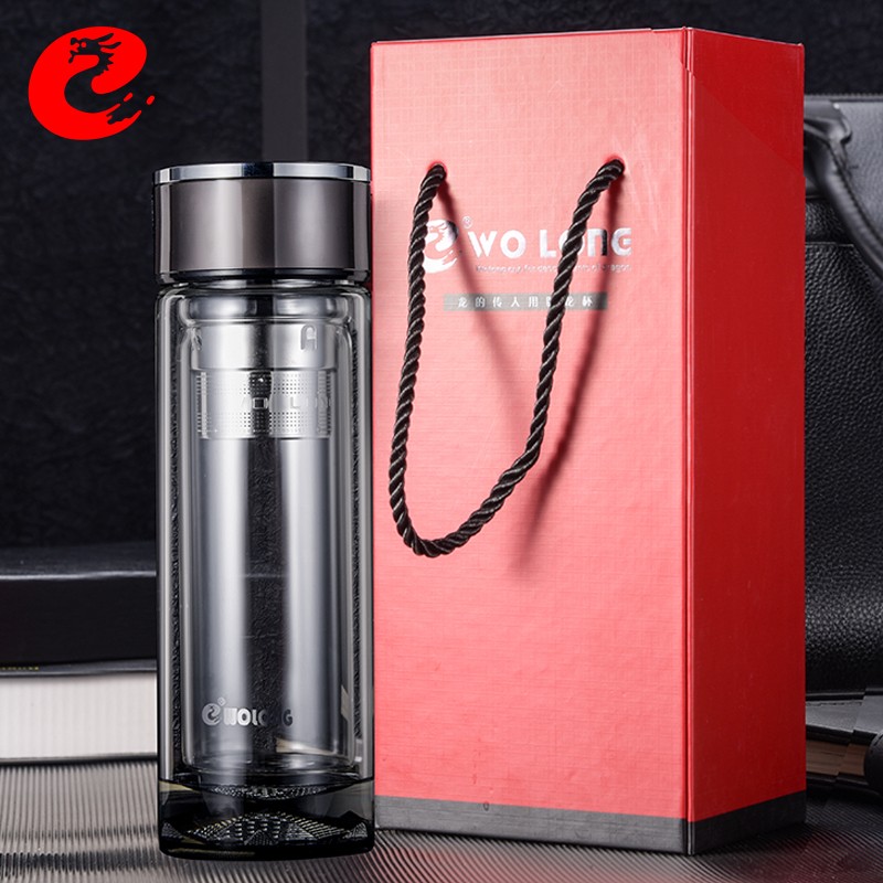 双层玻璃杯耐热加厚泡茶杯卧龙礼盒装送人水杯便携过滤带盖杯子