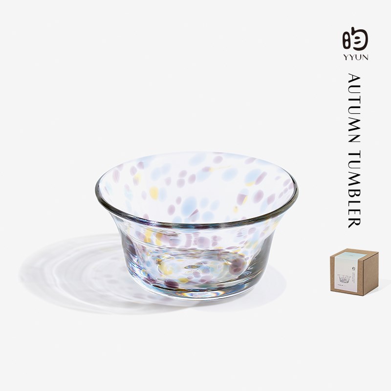 YYUN/昀 手工玻璃小碗甜品碗水果沙拉碗透明波点燕麦早餐碗耐高温