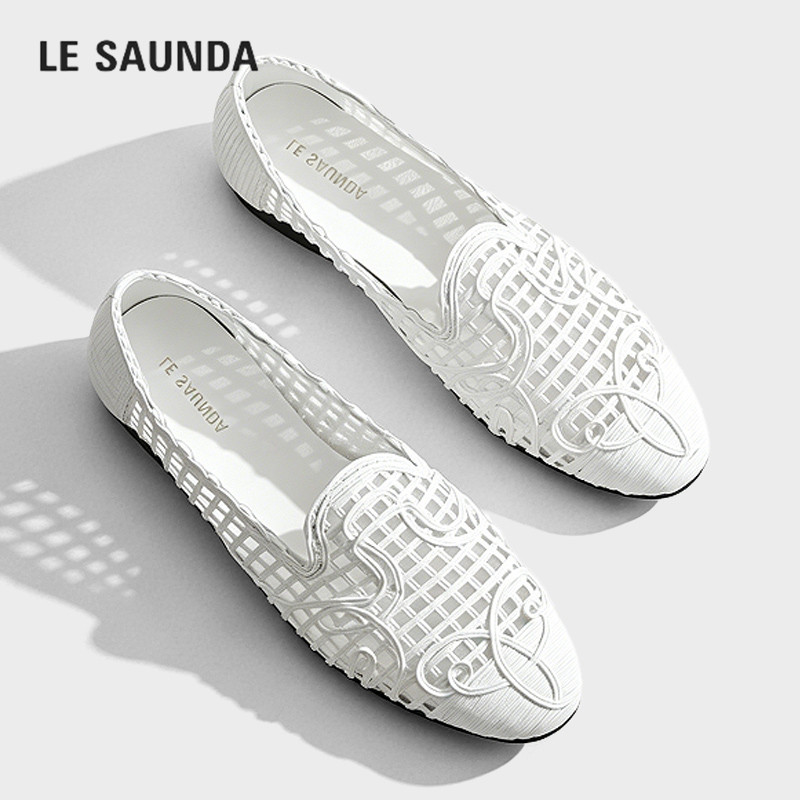LE SAUNDA/莱尔斯丹通勤一脚蹬单鞋女2026夏季镂空网纱透气网面鞋