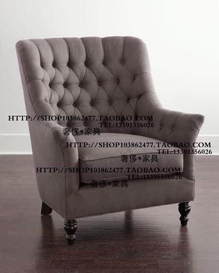 出口西班牙殖民风格纽扣布艺单人位沙发椅酒店咖啡厅样板房家具