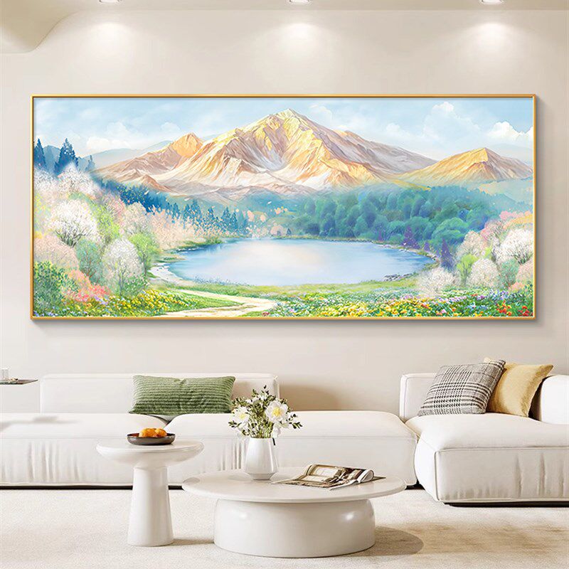 聚宝盆客厅装饰画山水画靠山图沙发背景墙挂画奶油风2025新款壁画