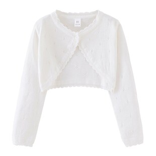 女童小披肩春夏季镂空针织开衫薄款长袖外套配吊带裙子空调衫外搭