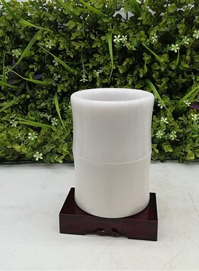 阿富汗玉石笔筒玉石笔筒桌面摆件玉笔筒摆件复古简约家居饰品白