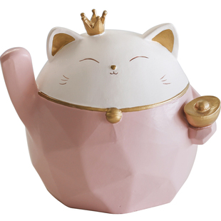 招财猫小摆件开业礼品家居玄关客厅家用储钱罐摆设可爱桌面粉色