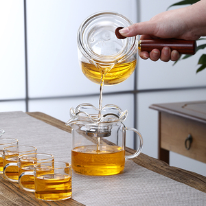 优质礼品家用茶具套装办公耐热玻璃茶壶茶具木把花草中式功夫礼盒