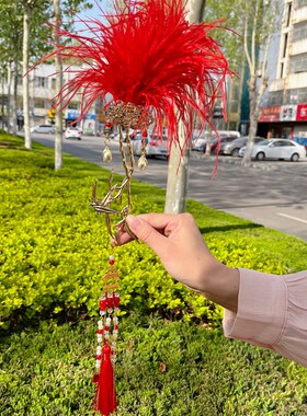新中式晨袍羽毛扇子新娘婚礼拍照好出片道具流苏配饰手工扇子成品