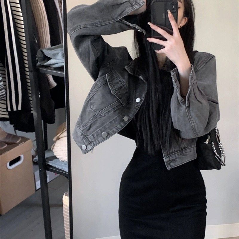 高级感复古牛仔外套女春秋冬大码胖妹妹宽松显瘦开衫夹克短款上衣