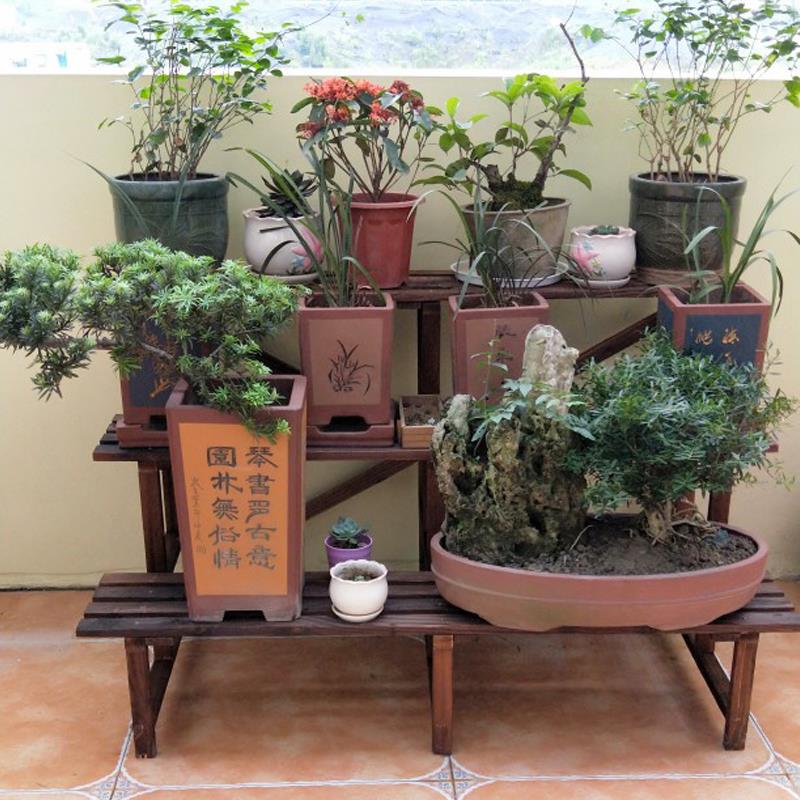 碳化防腐木花架多肉阳台花架实木制阶梯花盆架三层户外多层置物架