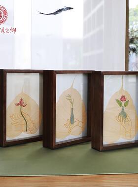 非遗蜀绣手工艺礼品中国风莲花图案双面绣装饰摆件四川特色礼物