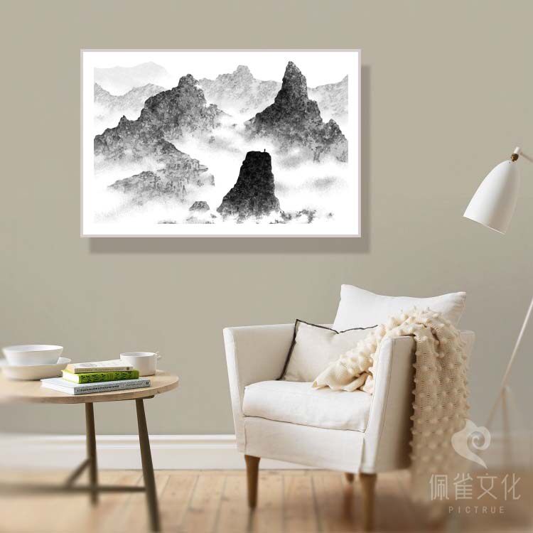 日式山水抽象装饰挂画客厅饭厅酒店背景井上雄彦浪客行有框油画布