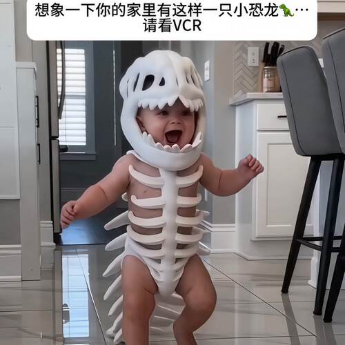 恐龙骨架头套儿童毛绒玩具帽子愚人节搞怪装扮恐龙骨骼架面具